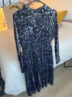 Floral Black and Gray Velvet Dress